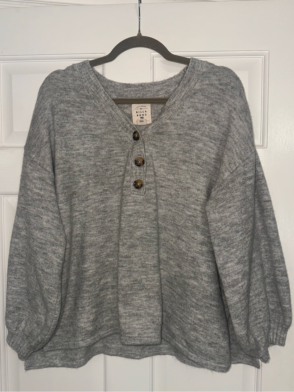 Billabong Women's Gray Button-Front Knit Sweater